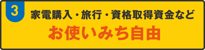 家電購入・旅行・資格取得資金などお使いみち自由