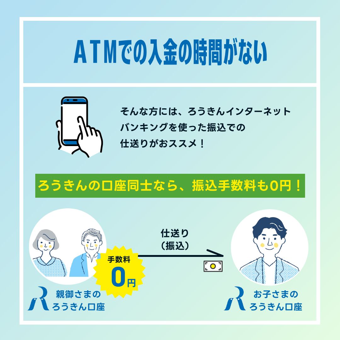 ろうきんの口座同士なら、振込手数料も0円！